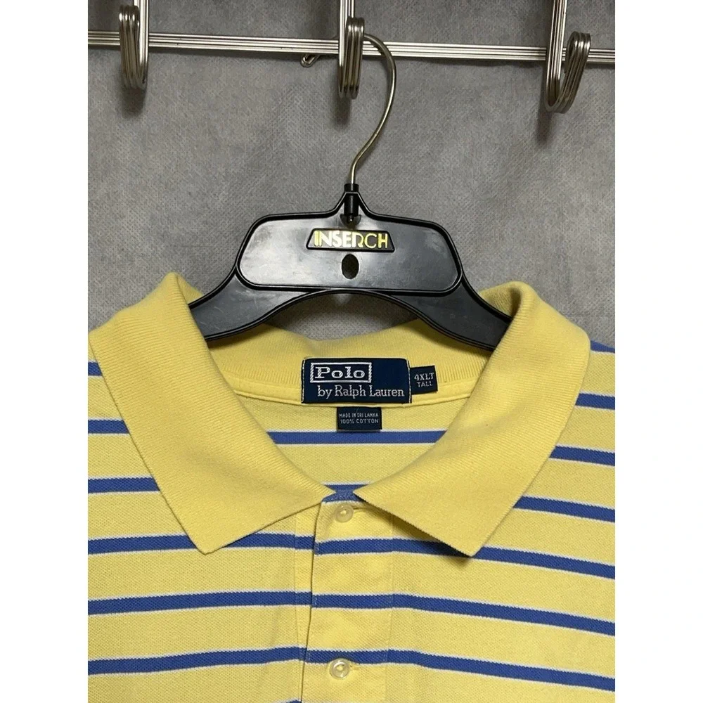 VTG Polo Ralph Lauren Polo Shirt Men 4XLT Yellow Striped Pique Casual Preppy Y2K